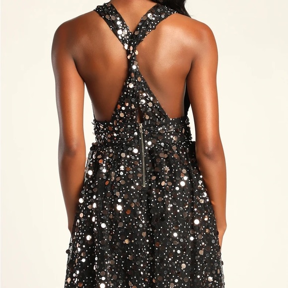 NWT   Shine On You Black Sequin Mini Skater Dress  XS - Picture 2 of 7